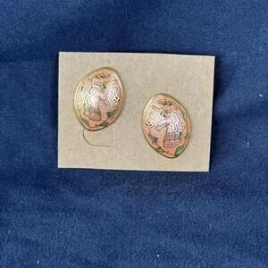 CLIP-ON Vintage 1980’s Unicorn‎ Horse Earrings Retro Bronze Green Antique